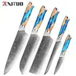 XITUO Damascus Kitchen Knife Set HighQuality 1-7PC Japanese VG10 Steel Chef Knife Cleaver Santoku Boning Fruit Knife Blue