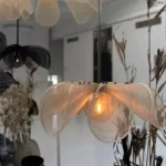WabiSabi Japan Minimalist LED Ceiling Pendant Light Fabric Flower Chandelier Home Decoration Hotel Restaurant Island Indoor