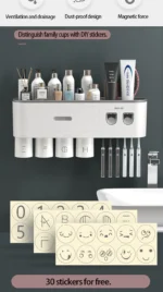 Magnetic Toothbrush Holder Storage Rack Automatic Toothpaste Dispenser Wall-Mounted Waterproof Bathroom Storage Accessories