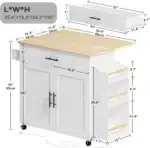 Kitchen Island with Storage, Rolling Kitchen Island on Wheels with Drop Leaf, 3 Open Spice Rack Shelf, Door Cabinet, Drawer