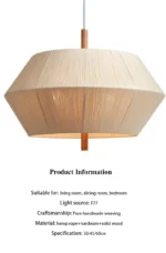 Wabi Sabi Hemp Rope Rattan Led Pendant Light For Living Room Dining Room Bar Hotel Wood Chandelier Hanging Lamp Fixture