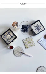 6 Pieces Colorful Shell Coaster Set Circle/Square Teapot Cup Insulation Pad Desktop Tableware Bowl Mat Home Kitchen Supplies