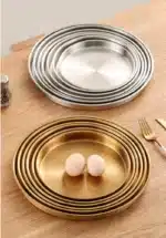 4 Sizes Deep Stainless Steel Meal Trays Round Dish Plates Barbecue Fruit Noodles Salad Mixing Dish Bowl Hotel Kitchen