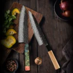 Damascus Steel Japanese Kitchen Knife, PRO Chef Knife, Handmade – side view