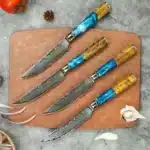 Amber 67-layer Damascus Steel 4pcs 5-inch Steak Kitchen Knife Set kitchen tool Resin with burl wood Handle Sharp Tools
