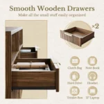 4 Drawer File Cabinet, Fluted Wood Lateral Filing Cabinet with Lock and Charging Station for Home Office, Printer,