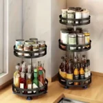 3-Tier Metal Rotating Organizer Spice Rack Seasonings Cans For Kitchen Accessories 360-Degree Non-Skid Carbon Steel Storage Tray