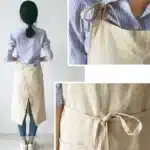 Vintage Washed Cotton Apron Japanese Simple Style Slim Long Apron Baking Cooking Nail Salon Workwear – base detail