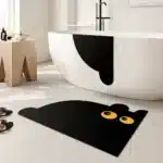 Cute Black Cat Shaped Quick-Dry Diatomaceous Earth Bath Mat Funny Cat Lovers Soft Diatom Mud Absorbent Floor Mat – side view