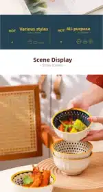 Nordic Style Ceramic Rice Bowl Underglaze Japanese Breakfast Bowl High Aesthetic Value round Shape Dinnerware Set – close-up