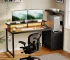 JHK 52In to 59In Gaming Desk with 3 Storage Drawers Wood Office Computer Desks with LED Lights Power Outlets for Office
