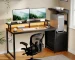 JHK 52In to 59In Gaming Desk with 3 Storage Drawers Wood Office Computer Desks with LED Lights Power Outlets for Office