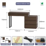 Italian minimalist dressing table with mirror and stool in black finish for bedroom