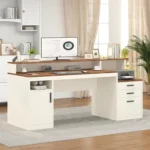 65 Inch Computer Desk with 3 Drawers & Storage Shelves, Executive Desk with File Drawer & Cabinet, Home Office Desk,
