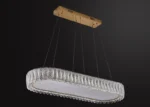 Luxury crystal chandelier illuminating a modern living room with sparkling light