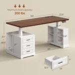 Farmhouse Electric Standing Desk, 63" Height Adjustable Computer Desk with 3 Drawers, Storage Shelves, Customized – side view