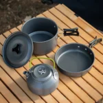 3PCS Camping Cookware Set Pot Pan Kettle Set Portable Cooker Set 2-3 Person with Mesh Bag for Camping Backpacking Outdoor