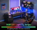 79 inch L Shaped Desk with 5 Drawers, Reversible L Shaped Gaming Desk with LED Light & 2 Power Outlets, Customized