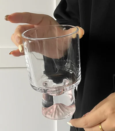 Pink Mountain Glass Cup Creative High Foot Drink Cup Coffee Cup Sweet Cone Cup Wine Cup Elegant Sensation Unique Small Batch