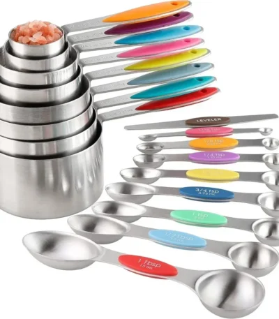 17pcs Stainless Steel Measuring Cup Magnetic Spoon Set Multifunction for Seasoning Flour Baking Cake Ideal Gift Kitchen Tools