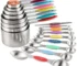 Goldoma 17-piece stainless steel measuring cups set with magnetic spoons on a kitchen counter