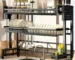 Adjustable Metal Kitchen Storage Rack with Drip Tray & Utensil Holder - Expandable Sink Organizer for Dishes Cups