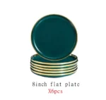 Green With Gold Inlay Quality Plates Full Set Luxury Steak Food Tray Ceramic Dinner Dish Salad Bowl Spoon Porcelain