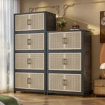Foldable storage cabinet on wheels in white with two doors, 60cm wide, perfect for bedroom organization