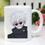 Anime coffee mug with Jujutsu Kaisen Gojo Satoru surrounded by water design on white ceramic
