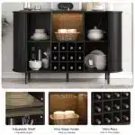 Wine Bar Cabinet w/ LED Light,Liquor Cabinet for Home,Coffee Bar Cabinet w/ Wine Rack & Glass Holder,Walnut Buffet