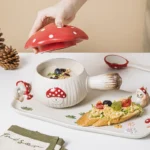 Creative Cartoon Cute Girl Heart Red Mushroom Ceramic Tableware Single Handle Bowl Soup Pot Breakfast Plate – styled in a