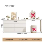White dressing table with mirror, 6 drawers, and matching stool for bedroom vanity and makeup storage