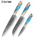 XITUO Damascus Kitchen Knife Set HighQuality 1-7PC Japanese VG10 Steel Chef Knife Cleaver Santoku Boning Fruit Knife Blue