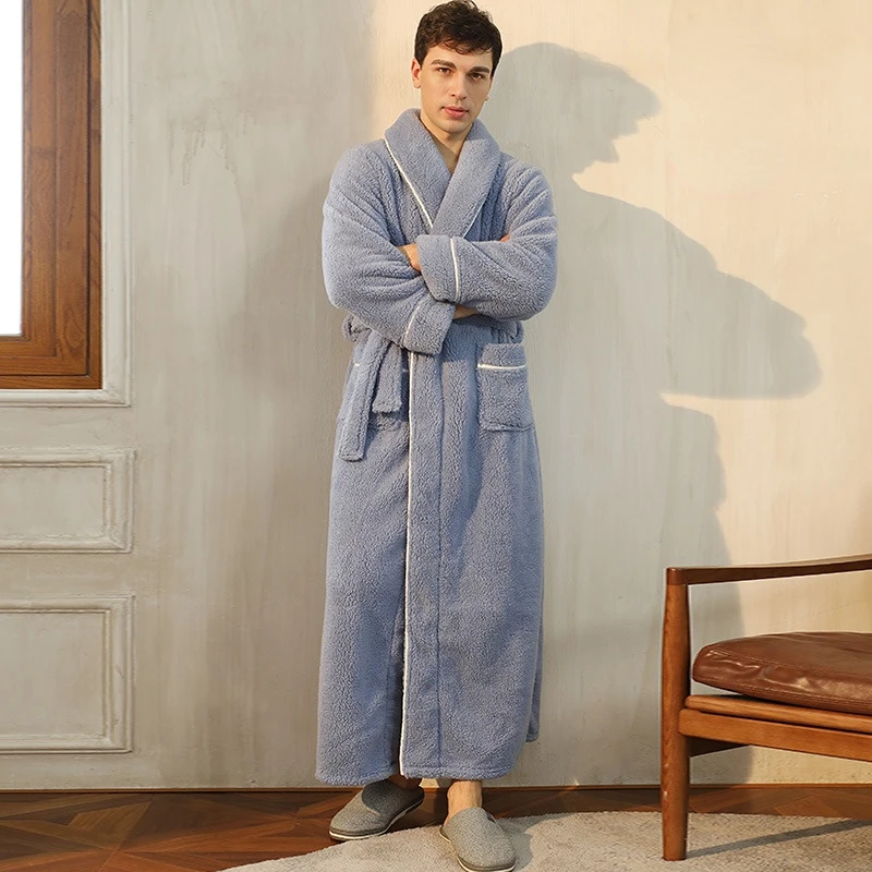 Men Plush Long Fleece Bathrobe Soft Terry Cloth Robe with Belt Multi-Color Cozy Loungewear for Men Plush Long Fleece Bathrobe Soft Terry Cloth Robe with Belt Multi-Color Cozy Loungewear for Unisex Warm Winter Sleep Robe