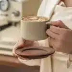 Vintage Wooden Handle Ceramic Coffee Cup with Saucer 250 Ml Large Capacity Tea Cup Modern Afternoon Tea Dessert Coffee Cup