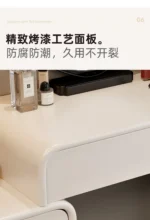 Modern white wood dressing table with mirror and three drawers in bedroom setting