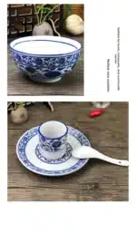 Chinese Sle Cerc Blue And White Dinnerware Set Thiened Bone Bowl Plate Tea Cup Spoon Four-Piece Table Setting
