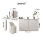 LED dressing table for bedroom with mirror, drawers, and stool - Goldoma