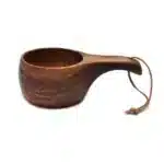 E5BB Finland Kuksa Portable Coffee Mug Acacia-Wood Handle Cowhide Rope Hook Juice Cup – top view
