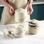 Ceramic Stew Pot Japan Plum Blossom Stew Bowl Double Lid Stewed Bird's Nest Steamed Egg Double Handle Egg Cup Kitchen