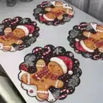 4PCS Round Christmas Placemat Cartoon Santa Claus Wreath Snowflake Xmas Placemat Merry Christmas Decor 2025 Happy New Year