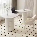 custom.Modern Fashionable Curved Artificial Stone Office Desk Made in China Convertible Wooden Feature – top view
