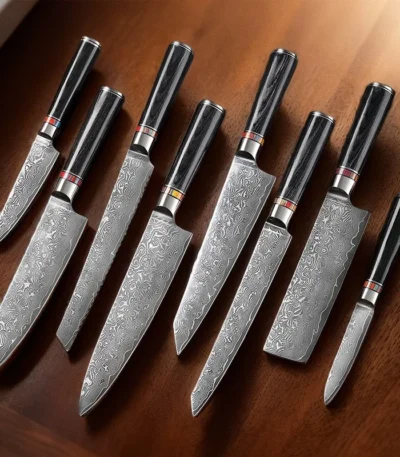 Art Forged Damascus Steel Kitchen Knife Set 1-8 pcs Professional Hotel Chef's Slicing and Carving Knife Premium Kitchen