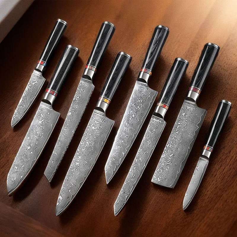 Art Forged Damascus Steel Kitchen Knife Set 1-8 pcs Professional Hotel Chef's Slicing and Carving Art Forged Damascus Steel Kitchen Knife Set 1-8 pcs Professional Hotel Chef's Slicing and Carving Knife Premium Kitchen