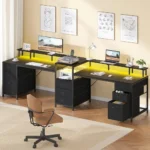 Premium 98.4 Long Computer Desk with 9 Drawers, 2 Person Gaming Desk with LED Lights & Power Outlet, Two Person Home