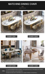 Modern oval marble dining table with gold stainless steel legs seating 6-8 people - Goldoma