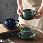 1Pc300ml Retro Ceramic Coffee Cup and Saucer Coffee Mug Suitable for Afternoon Tea Milk Cup Latte Cup Dessert Plate Set Gift