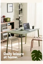 Outdoor Metal Dining Table – Simple Waterproof Table for Patio & Garden – angled view