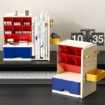 Desk Organizer with Retractable Bookend, Multi-Compartment Matte Finish, Hanging Storage Board, Large Capacity Pen Holder