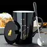 12 Constellations 420 Ml Ceramic Mugs Creative Mugs With Spoon Lid Black Mug New Bone China Coffee Cup Drinkware Couples
